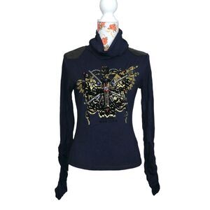 Vintage Paolo Santini Sz Large  Y2K Rocker Long Sleeve Turtleneck Shirt Beaded